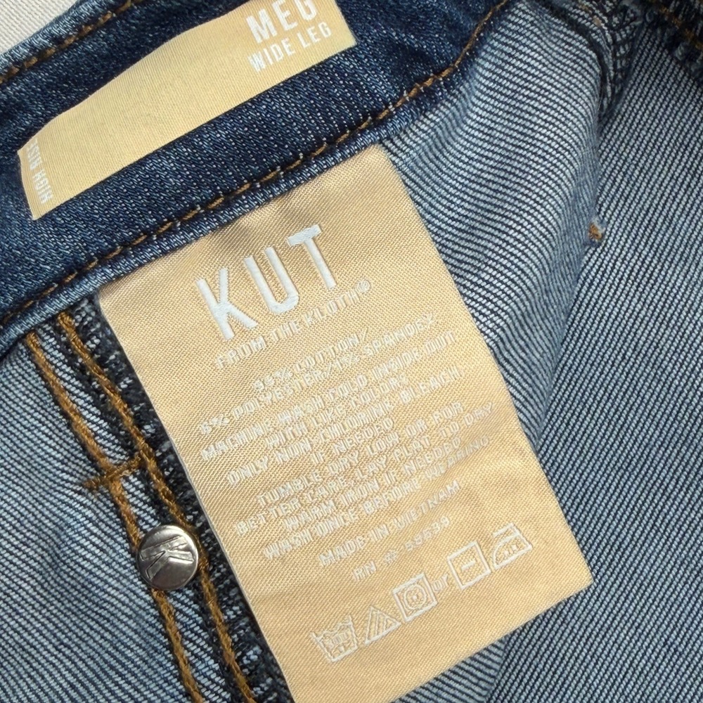KUT from the Kloth Jeans Meg Wide Leg High Rise Raw Hem Blue Womens 12 - Picture 6 of 9